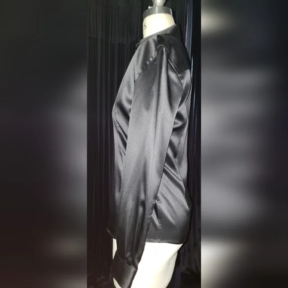 Dolce Gabbana Black 100% Silk tuxedo shirt pleated back pearl logo buttons M
